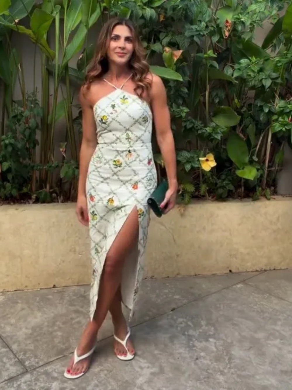 Revolve Amanda Uprichard Abby Midi Dress Trellis Small Linen Fruit Halter Slit - Picture 6 of 15